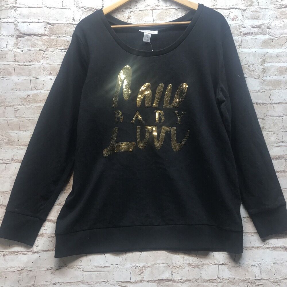 Motherhood Womens Sweater Size XL Maternity Black Sequin Love Baby